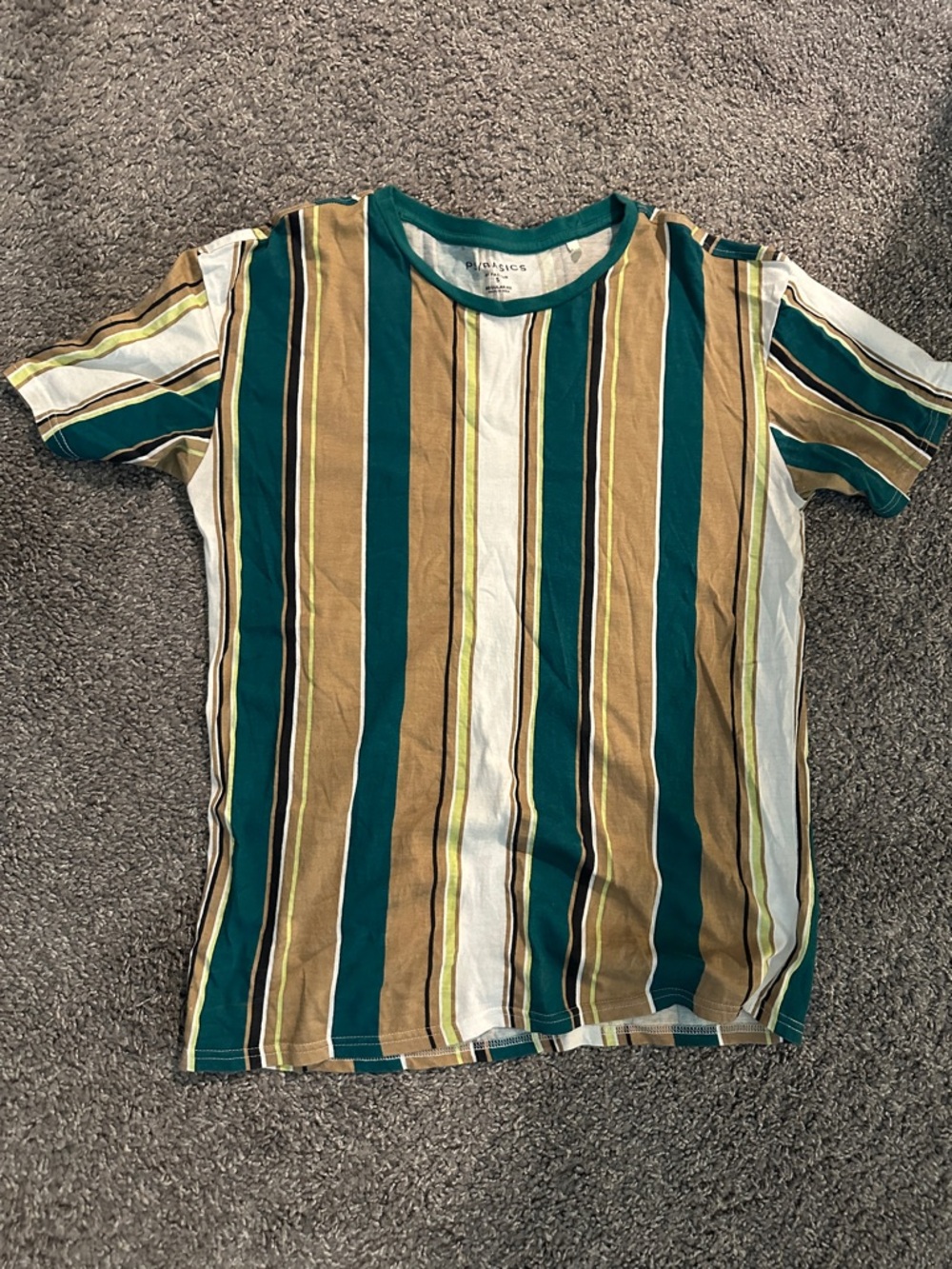 Striped Short Sleeve Tee in Teal, Tan & White - mens